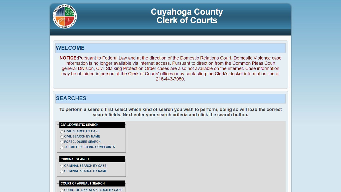 Cuyahoga County Clerk of Courts Search Selection And Entry